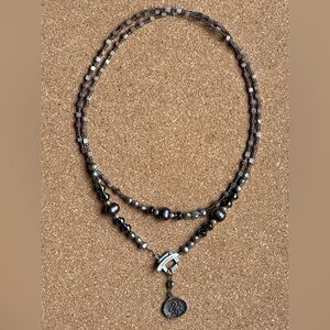 Silpada Sterling Silver Necklace Hematite Glass Pearls Shell Toggle Grey